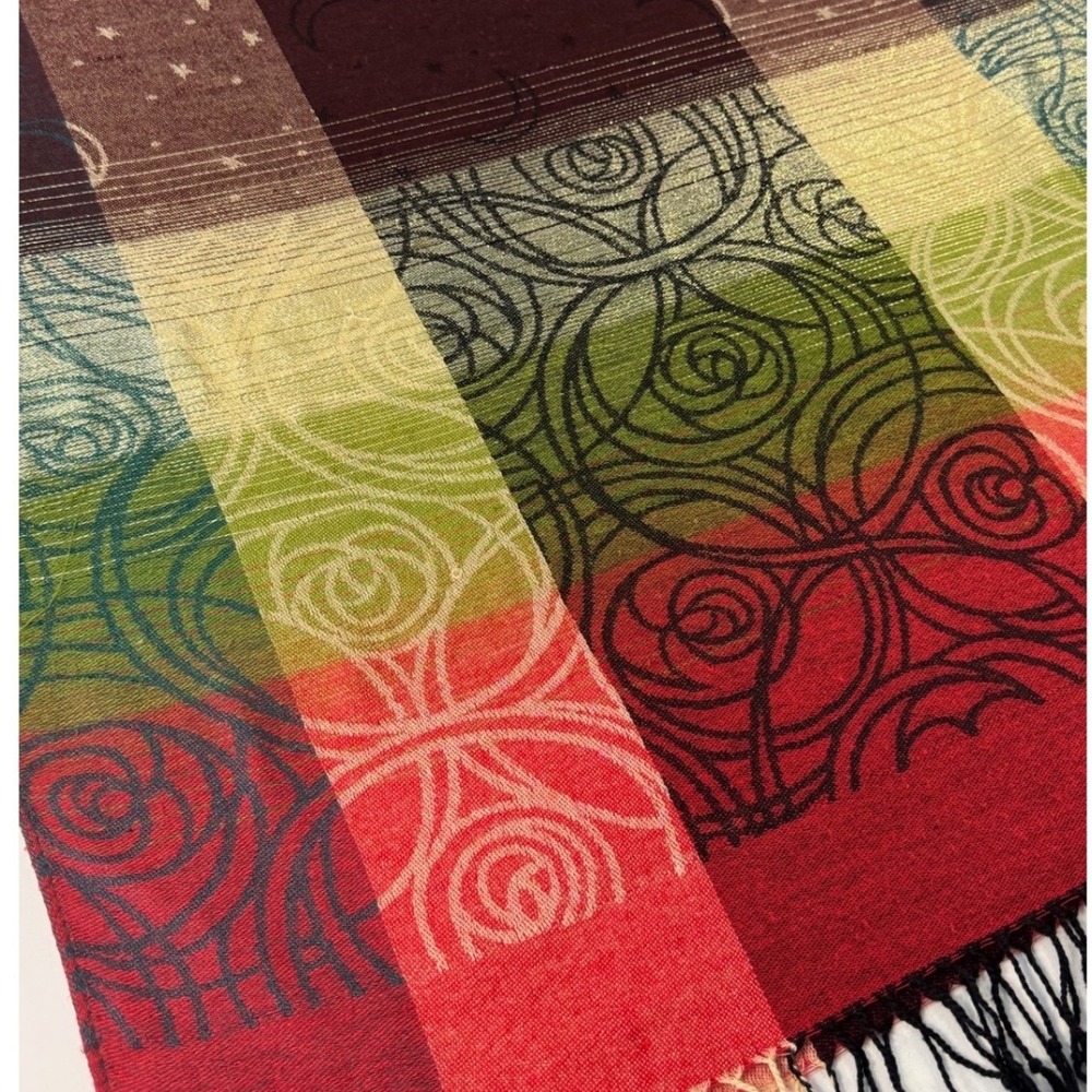 Rikka Celestial Moon Star Rose Floral Pashmina Wrap Scarf Multicolor Fringe